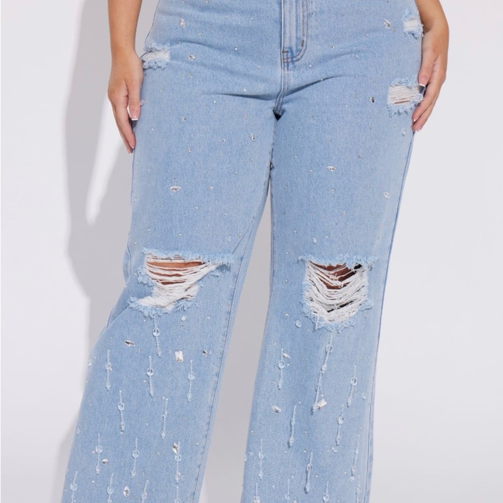 Rhinestone Wide Leg Jeans